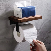 Toilet Paper Holder with Natural Walnut Wooden Shelf Tissue Roll Hanger Wall Mounted Paper Towel Bar 304 Stainless Steel Paper-Letifly Lights and Decor
