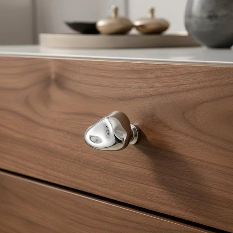 Letifly Lights & Decor - Molten Pebble Cabinet Knob - Sculptural Metal Cabinet Hardware in Brass Chrome and Satin Nickel