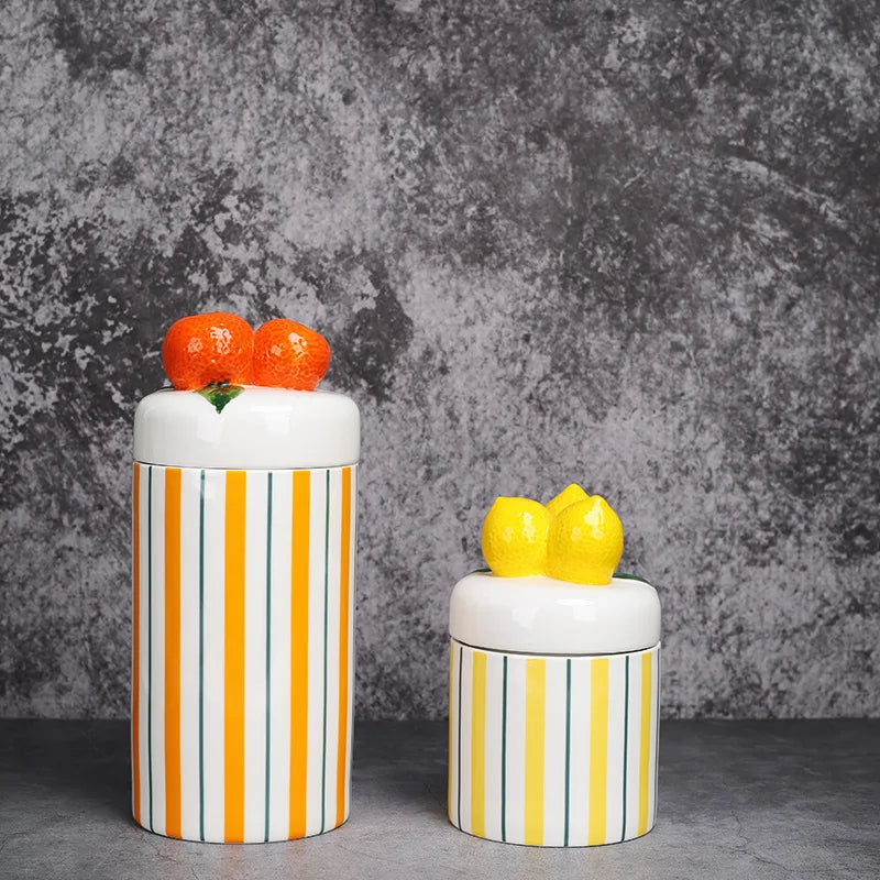Retro colorful ceramic storage jar with lid wavy design glazed finish kitchen coffee candy container