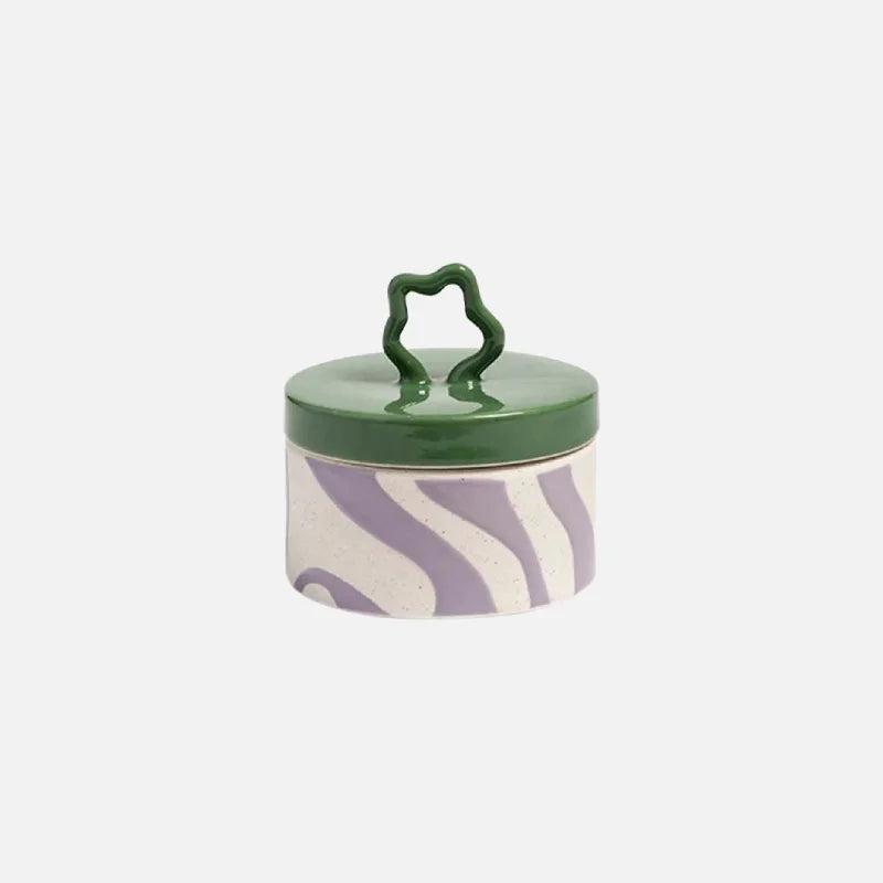 Retro colorful ceramic storage jar with lid wavy design glazed finish kitchen coffee candy container