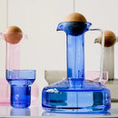 Colorful borosilicate glass kettle set with lid, modern pitcher with cup, pink blue grey clear 