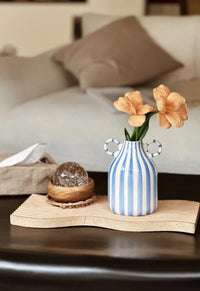 Ceramic Vase Double Ear Striped Glazed Black Blue Abstract Living Room Modern Decor