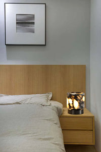 Marble LED bedside lamp soft glow sculptural natural stone cylinder and globe night light
