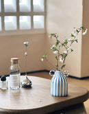 Ceramic Vase Double Ear Striped Glazed Black Blue Abstract Living Room Modern Decor