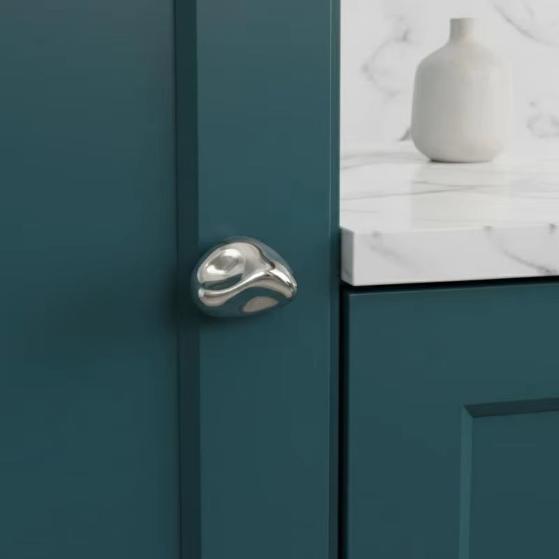 Letifly Lights & Decor - Molten Pebble Cabinet Knob - Sculptural Metal Cabinet Hardware in Brass Chrome and Satin Nickel