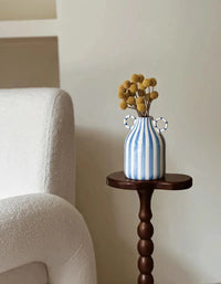 Ceramic Vase Double Ear Striped Glazed Black Blue Abstract Living Room Modern Decor