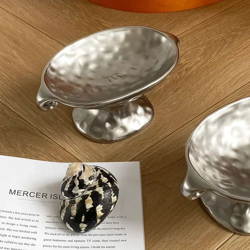 1Pc Ceramic Double-Ear Soap Dish, Vintage Double-Ear Soap Dish with High Stand, Suitable for Home Decoration, Bathroom Soap Storage, Kitchen Storage, Entryway Jewelry Storage, Gift Giving-Letifly Lights and Decor