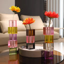 Glass block vase modern crystal geometric flower holder home décor
