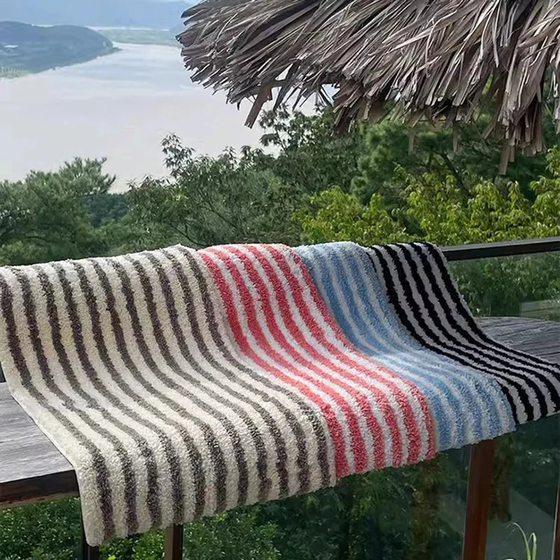 Tufting Stripe Bathrooom Mat Bedroom Rug Soft Fluffy Geometric Bathmat Bedside Carpet Floor Anti Slip Pad Home Decor 40x70cm-Letifly Lights and Decor