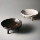 Stoneware pedestal dish footed ceramic matte textured tray