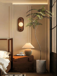 Marble Wall Lamp Sculptural Wood Frame Minimalist LED Japanese Modern Indoor Accent Lighting