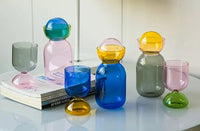 Colorful borosilicate glass water jug and cup set high temperature resistant modern colorful drinkware kitchen table pitcher with lid