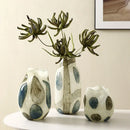 Glass vase cream green blue pebble pattern polished finish