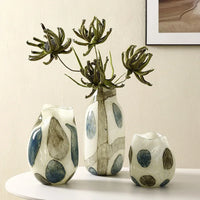 Glass vase cream green blue pebble pattern polished finish