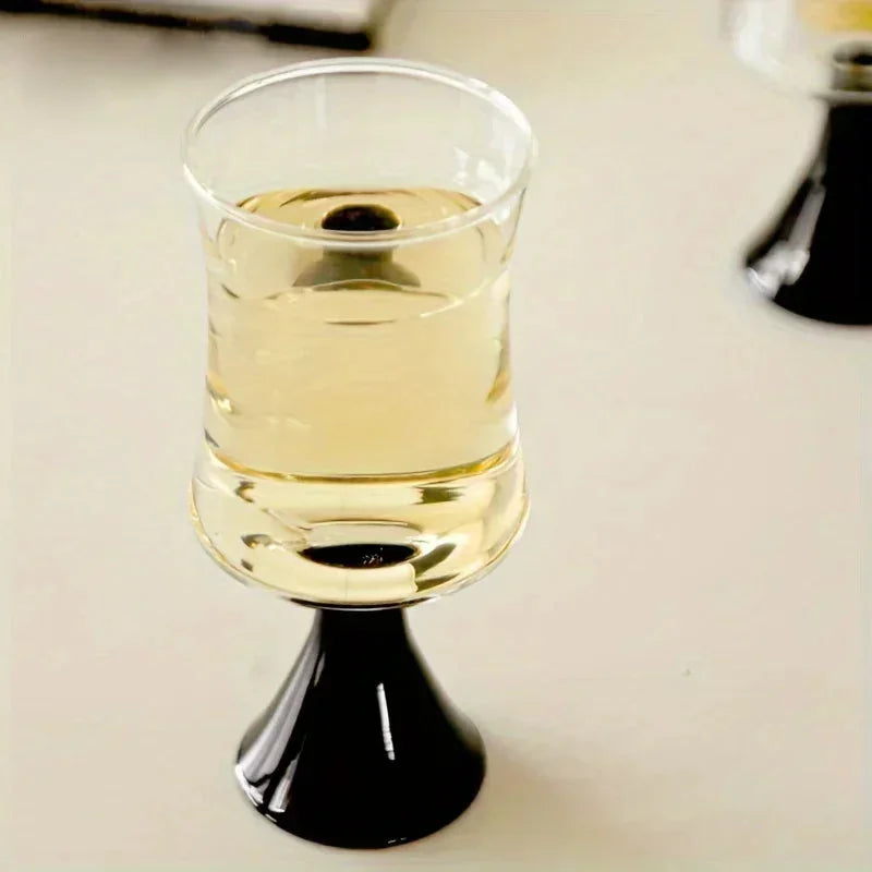 Modern champagne glass black pedestal clear flared goblet machine washable