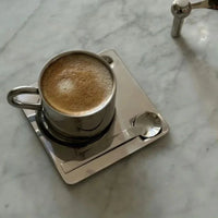 Stainless steel espresso cup and square saucer modern coffee tea set 3pc set with teaspoon