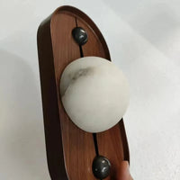 Marble Wall Lamp Sculptural Wood Frame Minimalist LED Japanese Modern Indoor Accent Lighting