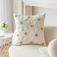 Floral embroidered cotton throw pillow cover daisy design cozy decorative cushion