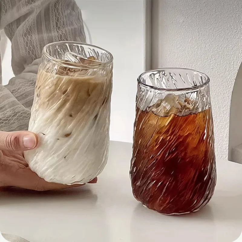 Glass tumbler textured swirl 400ML transparent modern