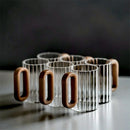 Glass Coffee Mug Ribbed 350ml Walnut Handle Heat Resistant Borosilicate Tea Milk Cup