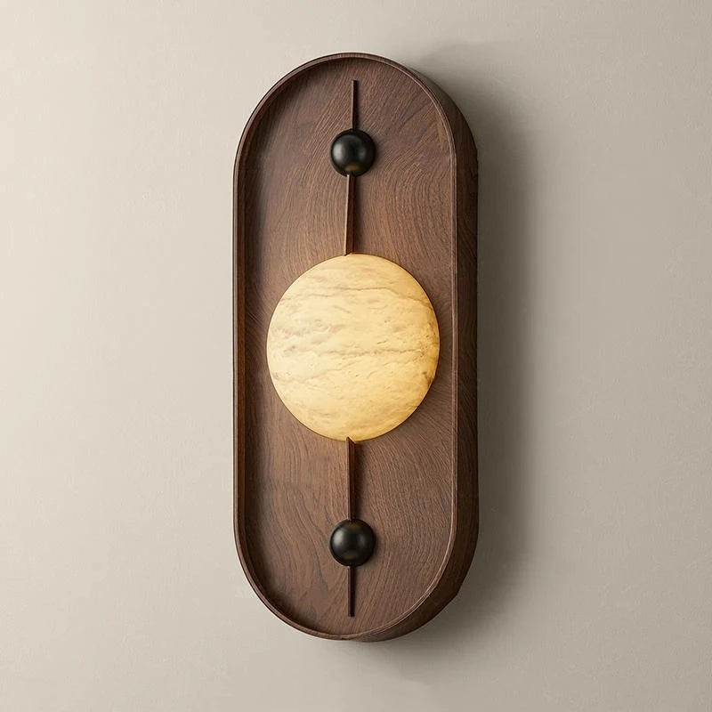 Marble Wall Lamp Sculptural Wood Frame Minimalist LED Japanese Modern Indoor Accent Lighting