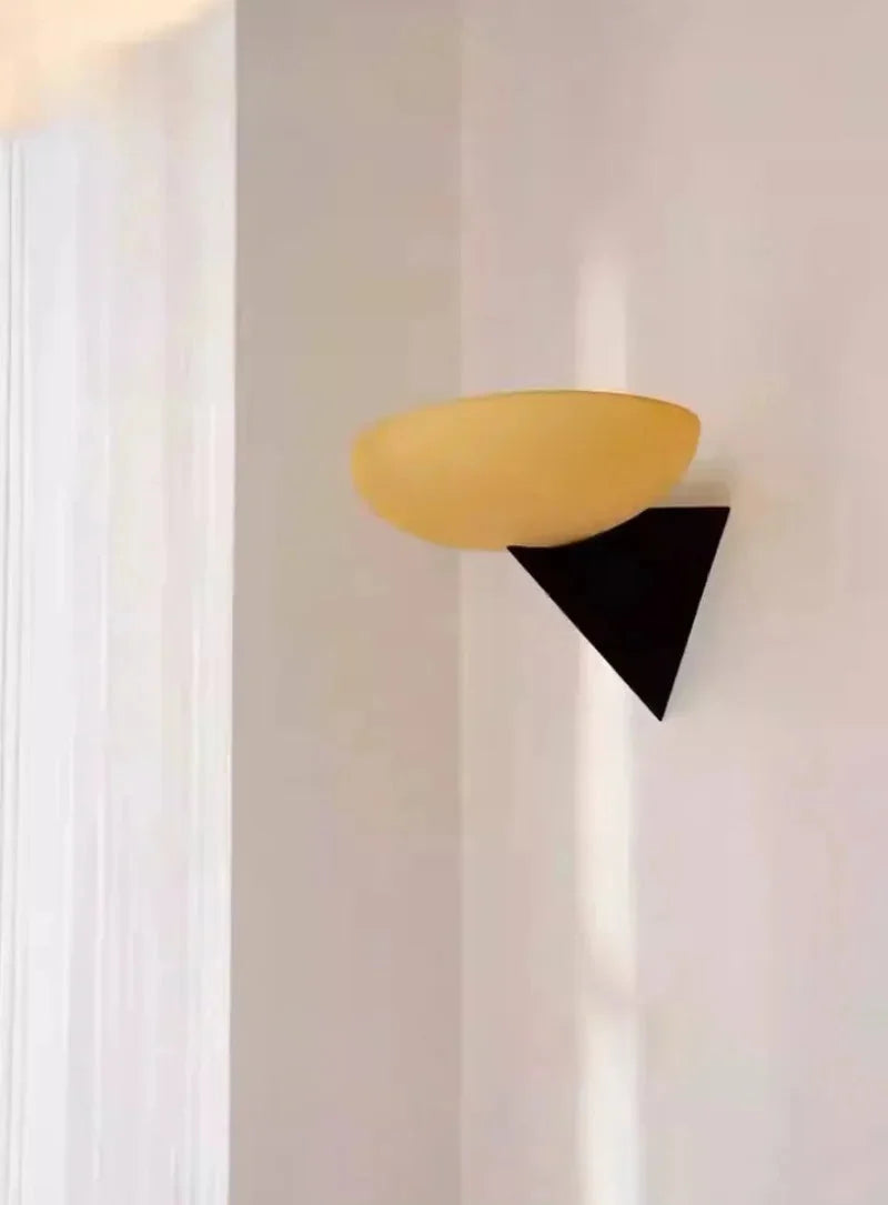 The Horizon Mount Modern glass wall lamp with black triangular mount ambient hallway lighting