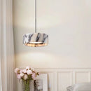 Modern natural stone Alabaster Core LED pendant lamp, dimmable marble chandelier with adjustable height for luxury bedroom bedside and kitchen bar