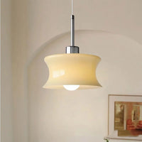 Retro glass pendant light French style ripple shape chrome accent cream white minimalist ceiling lamp bedroom dining room