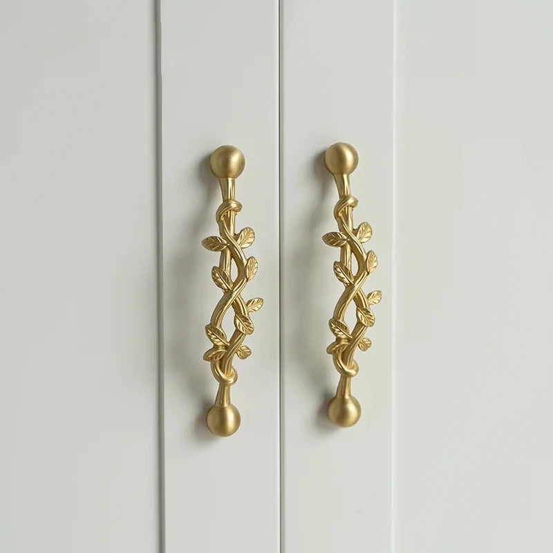 Santaya Brushed Brass Handles Vine-shaped for Kitchen Cabinets Bedroom Wardrobe Drawer Knobs and Furniture Handle-Letifly Lights and Decor