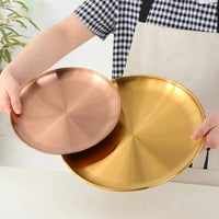 Stainless Steel Dinner Plates European Style Dessert Plate Kitchen Serving Dishes Salad Plate Cake Tray Western Steak Round Tray-Letifly Lights and Decor