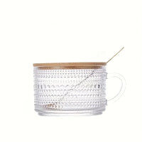 4-piece set of 15.2oz/450ml glass cups and wooden lids, vintage glass coffee cups are perfect for cappuccinos, latte, cereal-Letifly Lights and Decor