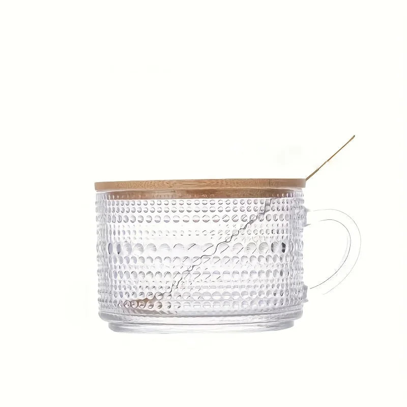 4-piece set of 15.2oz/450ml glass cups and wooden lids, vintage glass coffee cups are perfect for cappuccinos, latte, cereal-Letifly Lights and Decor