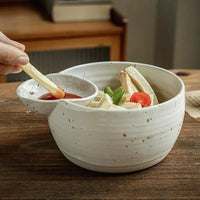 Letifly Lights & Decor - The Bistro Dip Bowl - Handcrafted ceramic snack bowl with integrated dipping compartment and speckled glaze finish