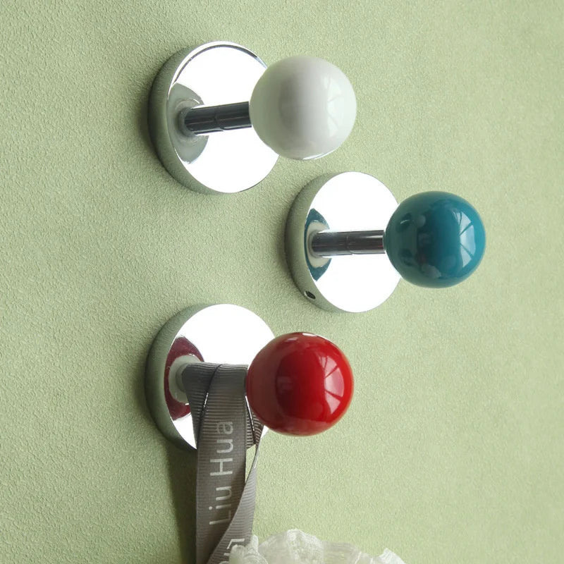 Ceramic Ball Wall Mounted Hook Towel Hooks For Bathroom Clothes Coat Hanger Punch/No Punch Dual Purpose Bedroom Door Hooks Diy-Letifly Lights and Decor