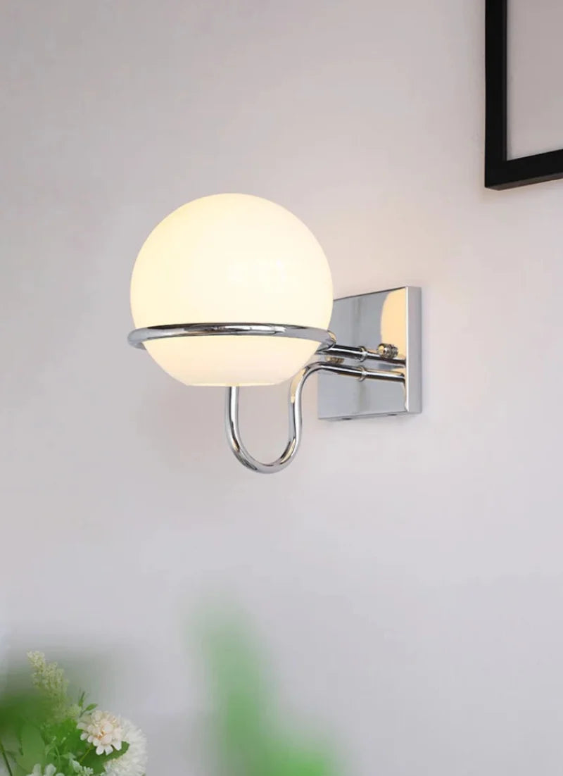 Kinetic Orb Wall Light - Letifly Lights and Decor - Modern Wall Light Glass Orb Curved Metal Arm Bauhaus Style Ambient Lighting