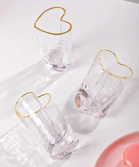 Nordic Lead Free Hammer Pattern Heart Shape Lovely Clear Glass Tumbler Cup with Gold Rim 210ml 7oz Cups for Lovers 1 Pc-Letifly Lights and Decor
