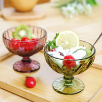 1 PC Vintage Embossed Solid Colored Goblet 300ml 10oz Glasses Goblets Stemware Ice Cream Dessert Cocktail Glass Cup Table Decor-Letifly Lights and Decor