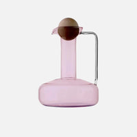 Colorful borosilicate glass kettle set with lid, modern pitcher with cup, pink blue grey clear 