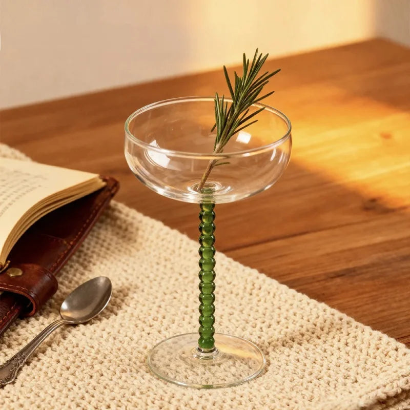 200ml Elegant Champagne Coupes Yellow Amber Green Purple Black Beaded Stem Glass Goblet Cocktail Glass Cup Beverage Drinkware-Letifly Lights and Decor