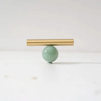 Tinyhob Natural Green Marble Brass Furniture Knob with Plate / Handles for Cabinets and Drawers Knobs Wardrobe Pulls-Letifly Lights and Decor