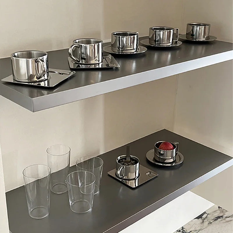 Stainless steel espresso cup and square saucer modern coffee tea set 3pc set with teaspoon