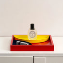Tray solid wood geometric color-block metallic accents for storage organization or display