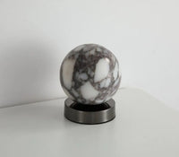 Marble LED bedside lamp soft glow sculptural natural stone cylinder and globe night light