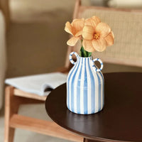 Ceramic Vase Double Ear Striped Glazed Black Blue Abstract Living Room Modern Decor