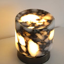 Marble LED bedside lamp soft glow sculptural natural stone cylinder and globe night light