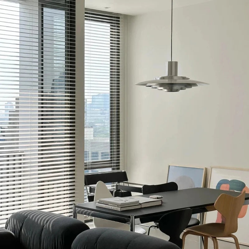 danish modern brushed aluminum ufo disc pendant light with led for dining room or kitchen island
