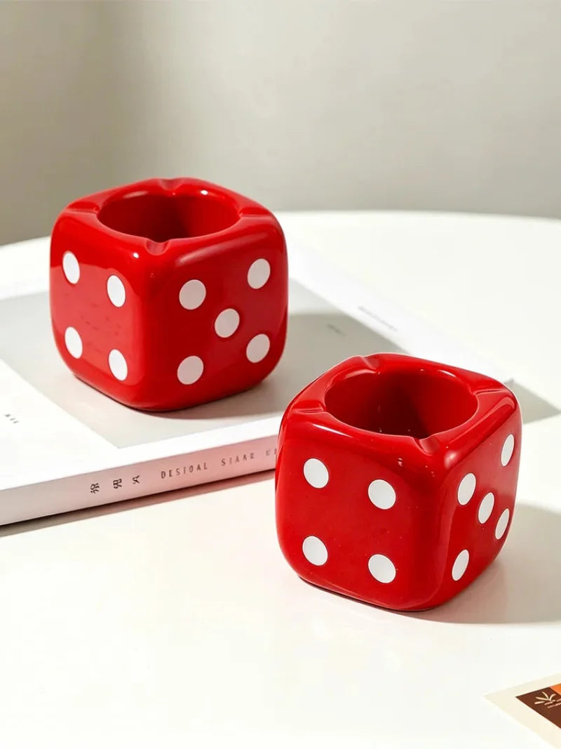 Glossy Red Square Dice Resin Ashtray Creative Cigarette Ash Container for Living Room Desk Bar Office Table Decor Accent-Letifly Lights and Decor