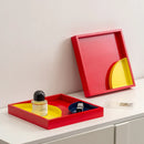 Tray solid wood geometric color-block metallic accents for storage organization or display