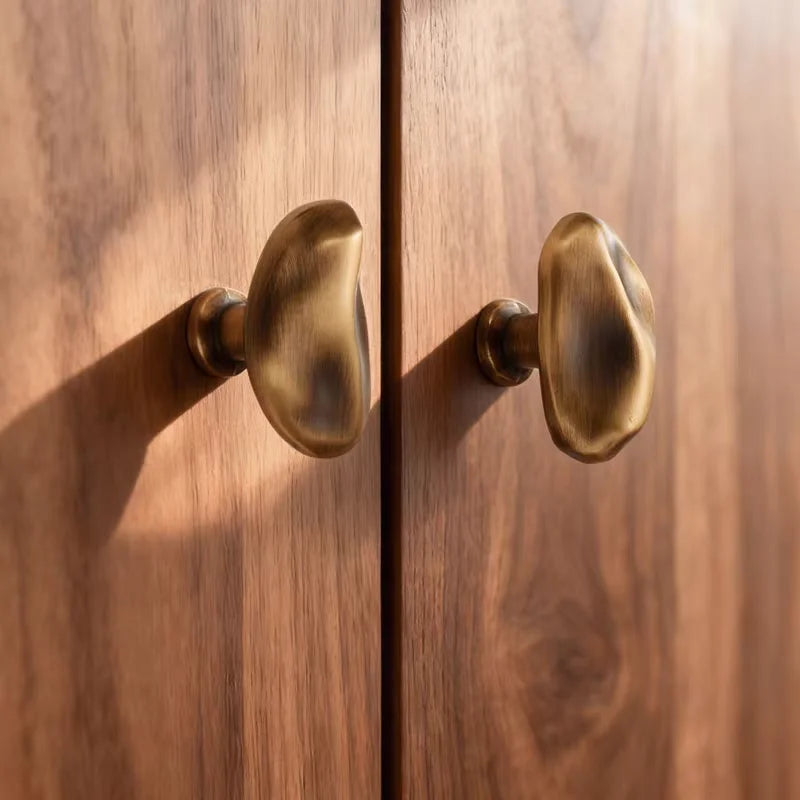 Letifly Lights & Decor - Molten Pebble Cabinet Knob - Sculptural Metal Cabinet Hardware in Brass Chrome and Satin Nickel