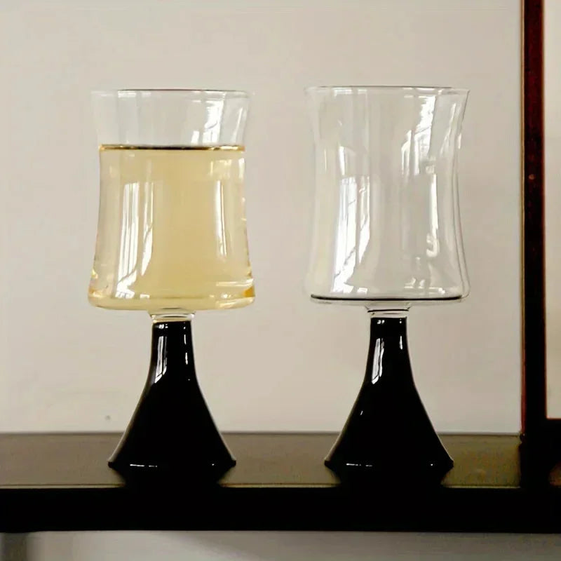 Modern champagne glass black pedestal clear flared goblet machine washable